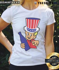 Good Little Uncle Sam Ringer Ladies Tee featuring a patriotic design for stylish summer wear.