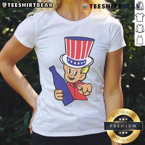 Good Little Uncle Sam Ringer Ladies Tee featuring a patriotic design for stylish summer wear.