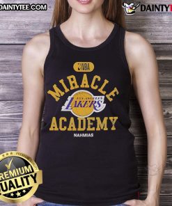 Good Los Angeles Lakers Miracle Academy NBA Collection tank top featuring vibrant team colors and logo design.