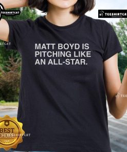 Alt Text: Good Matt Boyd pitching like an All-Star, featured on a stylish ladies tee showcasing baseball enthusiasm.