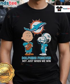 Alt Text: Good Miami Dolphins Charlie Brown Snoopy Dolphins Forever T-Shirt design featuring fun graphics and team spirit.