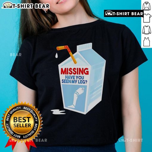 Good Missing Have You Seen My Leg Milk Box Ladies Tee featuring a playful graphic design on a stylish women's t-shirt.