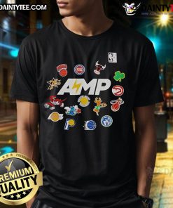 Alt Text: Good Mitchell Ness NBA Amp T-Shirt featuring vibrant team colors and logo, perfect for basketball fans.