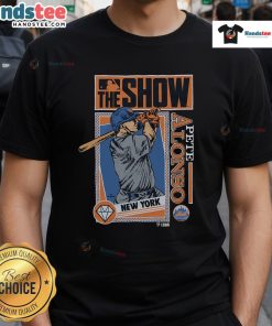 Good MLB The Show Mets Pete Alonso T-Shirt featuring vibrant graphics and team colors perfect for baseball fans.
