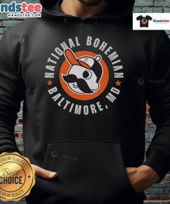 Good National Bohemian Baltimore logo hoodie featuring vibrant graphics and comfortable design for fans.