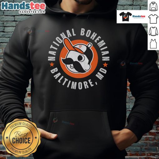 Good National Bohemian Baltimore logo hoodie featuring vibrant graphics and comfortable design for fans.