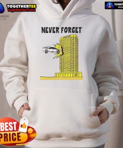 Tesla Cybertruck crashed into Trump building, featured on a trendy hoodie, showcasing a unique and humorous design.