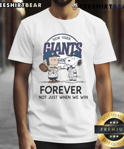 Alt Text: Good New York Giants Charlie Brown Snoopy Giants Forever T-Shirt celebrating Giants fandom and team spirit.