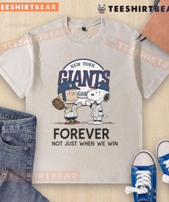 Alt Text: Good New York Giants Charlie Brown Snoopy shirt with 'Giants Forever, Not Just When We Win' slogan