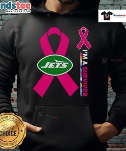 Good New York Jets X Cancer Awareness 'I'm A Survivor' Hoodie showcasing support for cancer survivors in team colors.