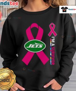 Good New York Jets X Cancer Awareness 'I'm A Survivor' sweatshirt featuring bold graphics and vibrant team colors.