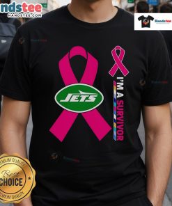 Good New York Jets X Cancer Awareness 'I'M A Survivor' T-Shirt featuring bold graphics and team colors, perfect for supporters.