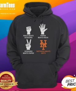 New York Mets hoodie with 'Nothing Beats Mets' design featuring hands and scissors, rock, paper graphics.
