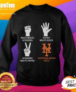 Good New York Mets sweatshirt featuring 'Nothing Beats Mets' design with rock-paper-scissors theme, perfect for fans.
