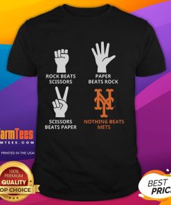Good New York Mets T-shirt featuring 'Nothing Beats Mets' with rock, paper, scissors graphic. Perfect for Mets fans!