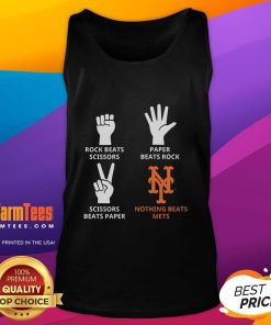 New York Mets tank top featuring 'Nothing Beats Mets' design with Rock-Paper-Scissors theme, perfect for fans.