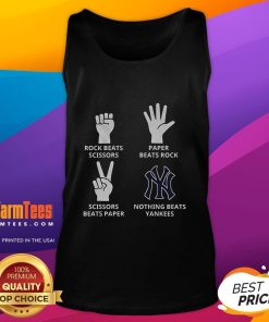 Good New York Yankees tank top featuring a fun 'Nothing Beats Yankees' graphic with rock-paper-scissors theme.
