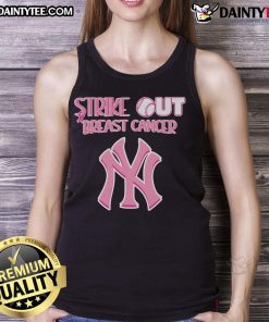 Good New York Yankees Strike Out Breast Cancer Tank Top featuring team logo and pink accents for awareness.