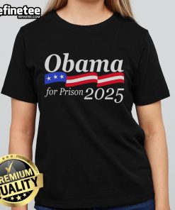 Good Obama For Prison 2025 Ladies Tee featuring a bold graphic design and comfortable fit for stylish political statements.
