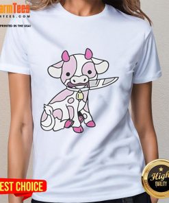 Good Pink Cow Knife Ladies Tee featuring a playful cow graphic, perfect for casual wear and animal lovers.