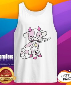 Good Pink Cow Knife Tank Top featuring a playful cow graphic, perfect for casual summer outfits and animal lovers.