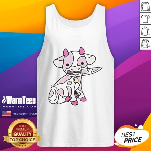 Good Pink Cow Knife Tank Top featuring a playful cow graphic, perfect for casual summer outfits and animal lovers.