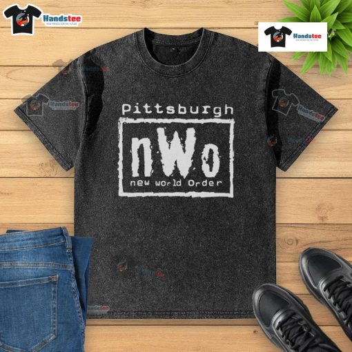 Good Pittsburgh nWo New World Order washed t-shirt featuring a vintage design, perfect for wrestling fans and collectors.
