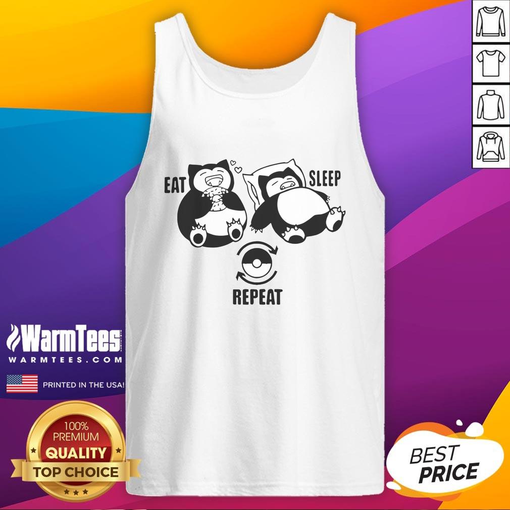 Good Pokemon Snorlax Eat Sleep Repeat Tank Top Snorlax Eat Sleep Repeat tank top featuring a playful design, ideal for Pokmon fans and casual wear enthusiasts.