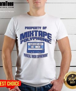 Good Property of Mixtape Polyphonic Physical Media Department T-Shirt featuring bold graphics and vibrant colors.