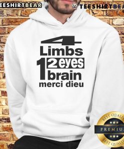 Alt Text: Good Punkandyo hoodie featuring '4 Limbs, 2 Eyes, 1 Brain, Merci Dieu' design, perfect for edgy streetwear fashion.