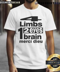 Alt Text: Good Punkandyo T-Shirt featuring 4 limbs, 2 eyes, and 1 brain design, expressing gratitude with 'Merci Dieu' text.