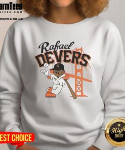 Rafael Devers wearing a Boston Red Sox sweatshirt during a mid-summer baseball game, showcasing team spirit.