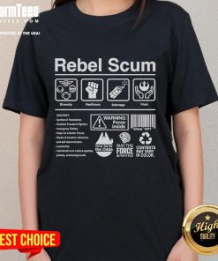 Good Rebel Scum Label Ladies Tee featuring a stylish design for fans of rebellious fashion and pop culture.