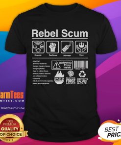 Good Rebel Scum Label T-Shirt featuring bold graphic text, perfect for Star Wars fans and casual wear enthusiasts.