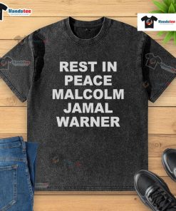 Good Rest In Peace Malcolm Jamal Warner washed t-shirt featuring a vintage design in soft fabric, perfect for casual wear.
