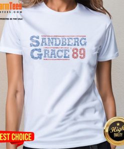 Good Ryne Sandberg Mark Grace 1989 Ladies Tee featuring iconic baseball graphics and stylish vintage design.