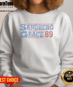 Alt Text: Vintage 1989 Good Ryne Sandberg Mark Grace sweatshirt showcasing iconic Chicago Cubs players in retro style.