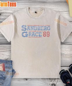 Vintage 1989 Good Ryne Sandberg Mark Grace washed t-shirt showcasing classic baseball memorabilia and fan culture.
