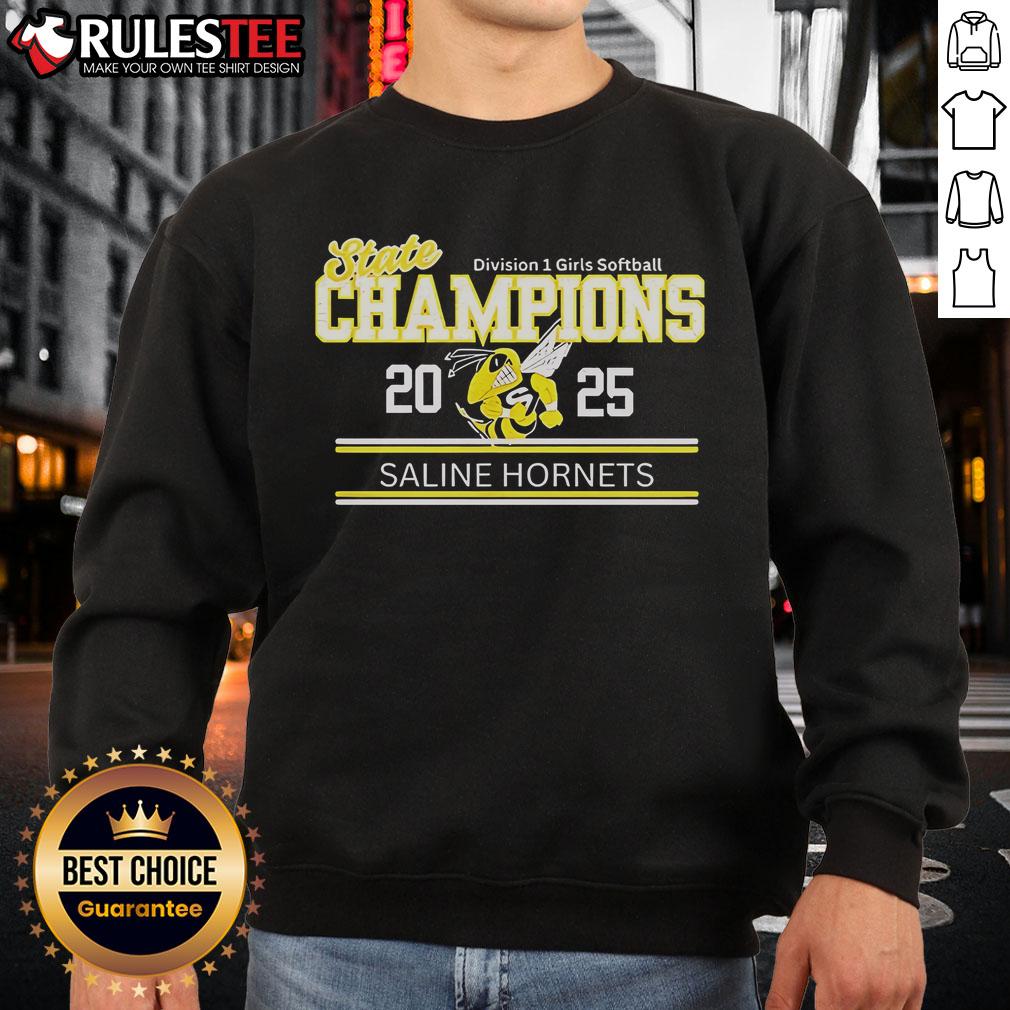 Good Saline Hornets State Champions 2025 Division 1 Girls Softball Sweatshirt Good Saline Hornets State Champions 2025 Division 1 Girls Softball Sweatshirt showcasing team pride and victory.