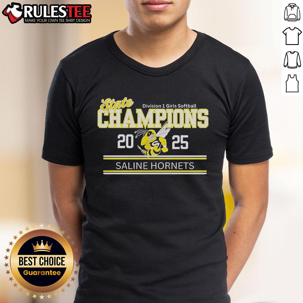 Good Saline Hornets State Champions 2025 Division 1 Girls Softball T Shirt Good Saline Hornets State Champions 2025 Division 1 Girls Softball T-Shirt featuring team logo and championship details.