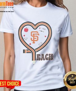 San Francisco Giants baseball love graphic on a heart pencil design, featured on a stylish ladies tee shirt.