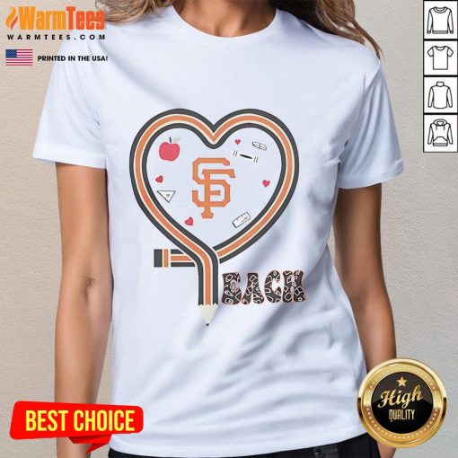 San Francisco Giants baseball love graphic on a heart pencil design, featured on a stylish ladies tee shirt.