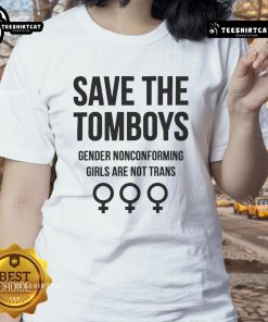 Good Save The Tomboys tee featuring a bold design for gender nonconforming girls, celebrating individuality and style.