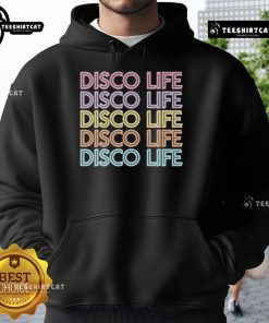 Good Say She She Disco Life Repeat Hoodie in vibrant colors, perfect for casual wear and disco-themed events.