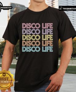 Good Say She She Disco Life Repeat T-Shirt featuring vibrant graphics and a stylish design for disco lovers.