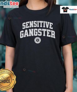 Good Sensitive Gangster Ladies Tee featuring bold graphic design on a stylish black t-shirt for trendy women.