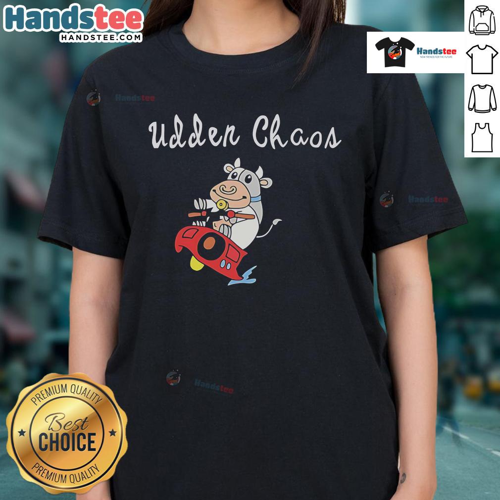 Good Simply Udder Chaos Cow Ladies Tee Good Simply Udder Chaos Cow Ladies Tee featuring a playful cow graphic on a stylish women's t-shirt.
