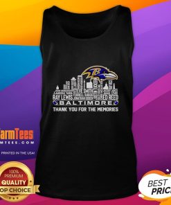 Stylish Good Skyline Name Baltimore tank top featuring 'Thank You For The Memories' design against a city skyline backdrop.