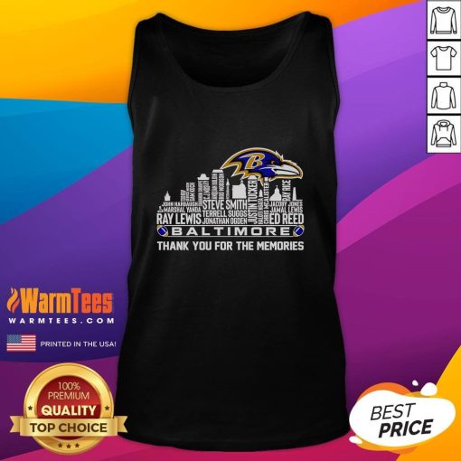 Stylish Good Skyline Name Baltimore tank top featuring 'Thank You For The Memories' design against a city skyline backdrop.
