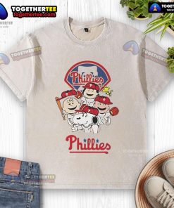 Good Snoopy and friend Philadelphia Phillies baseball cartoon on a washed t-shirt, perfect for fans and casual wear.
